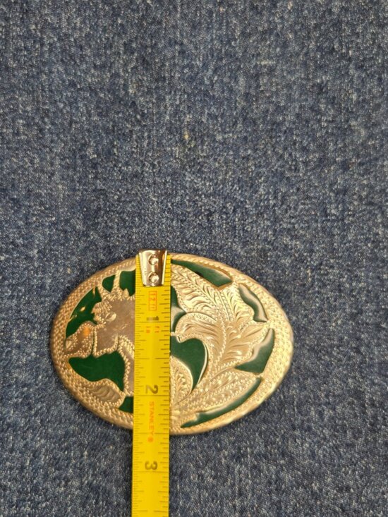 Handmade Horse Mustang Green Inlay Belt Buckle Vintage Western One of a Kind main image 4